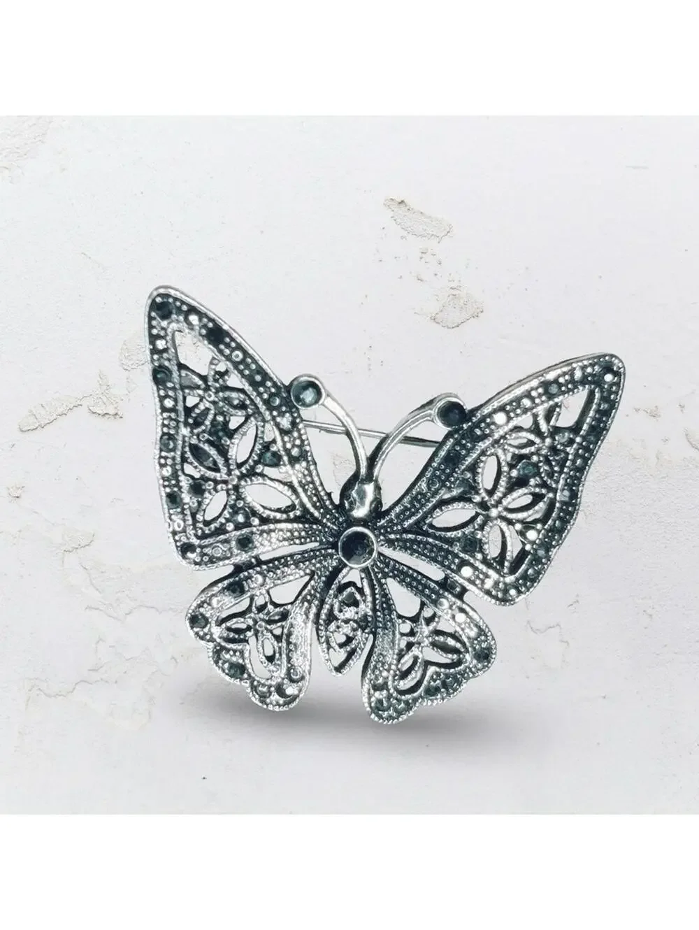 7260. Silvertone Insect Faux Marcasite Butterfly Brooch